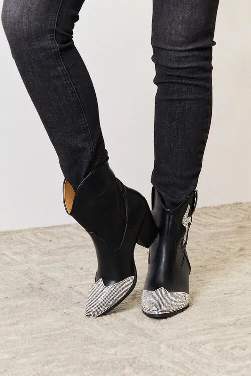 East Lion Corp Black Rhinestone Embellished Pointed Toe Ankle Boots